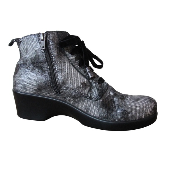Alegria Eliza Elegance Ankle Boots 40 Black Floral Leather Velvet Laces Witchy - Picture 2 of 10